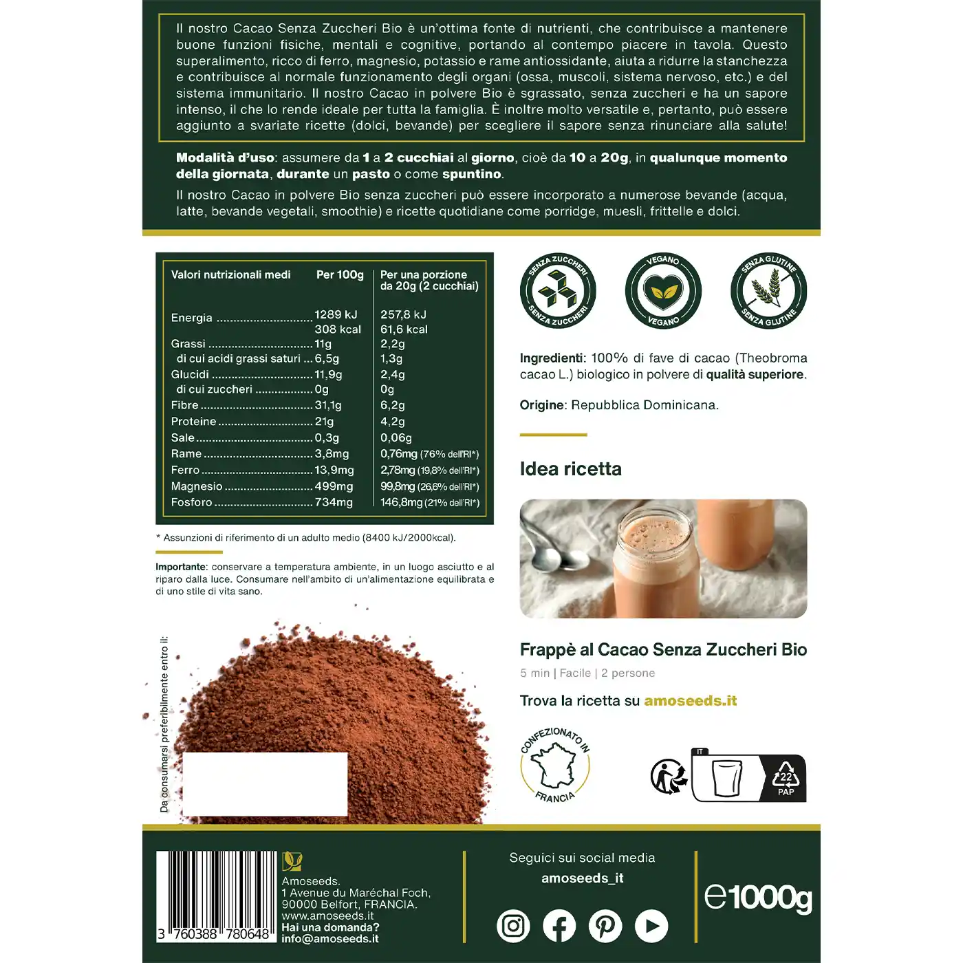 Cacao Senza Zuccheri in polvere Bio 1KG - Image 8