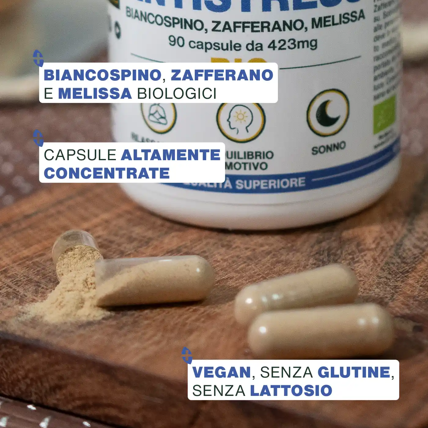 Complesso Antistress Bio, Biancospino, Zafferano, Melissa | 90 capsule - Image 3